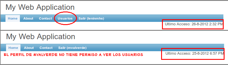 last login yii cmenu
