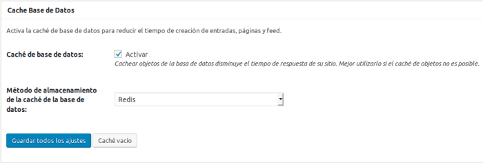base de datos cache w2 total cache redis wordpress